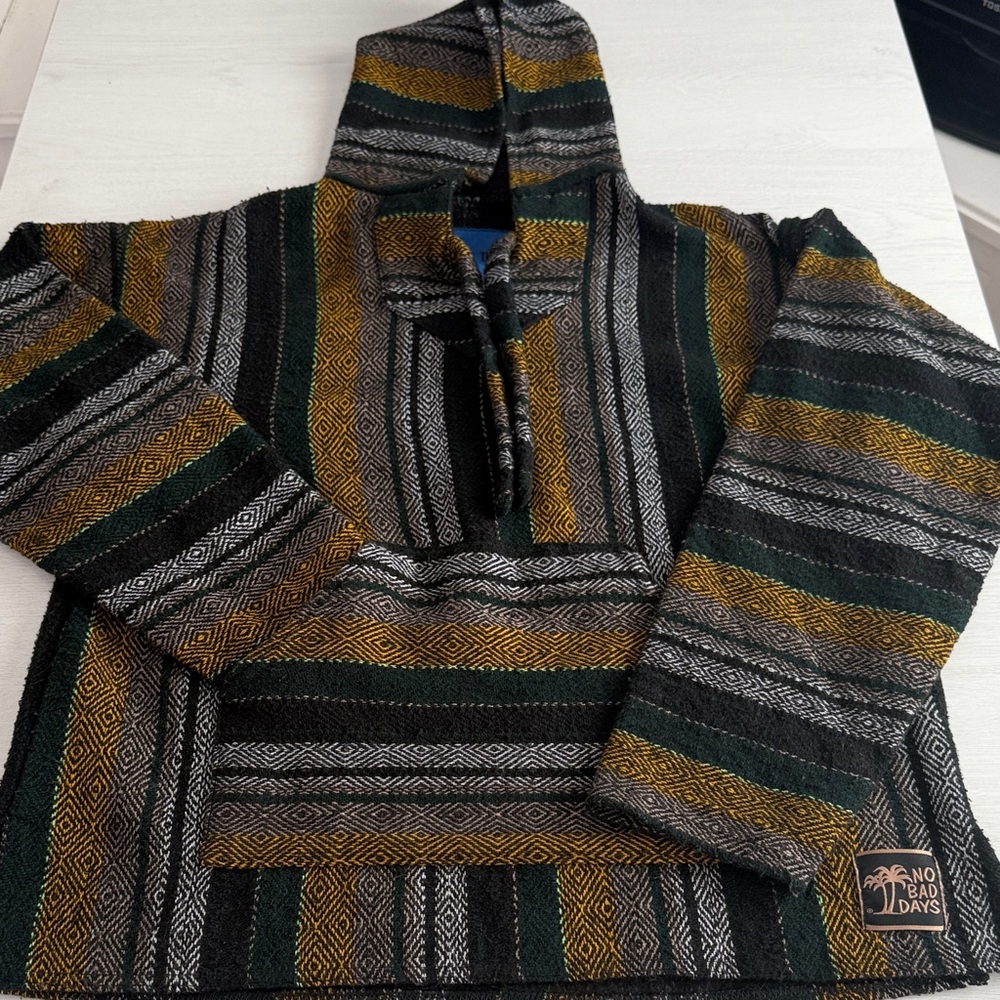 No Bad Days Baja Men's Striped Hoodie - Black, Green, Gold, White Size L.